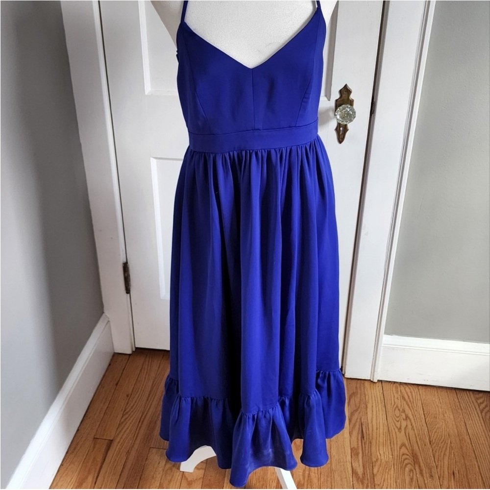 J. Crew Royal Blue Ruffled Midi Dress